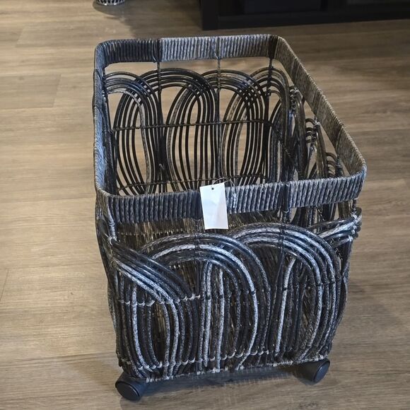 At Home Woven Rattan Rolling Decorative Basket - Picture 5 of 6